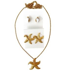 Vintage Avon Starfish Necklace with Matching Earrings Plus Avon Shell Earrings